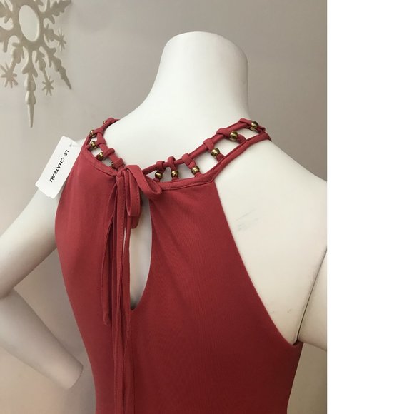 Le Chateau Corral Peach Salmon Pink Bodycon Formal cocktail Dress Beaded NWT - Picture 6 of 8